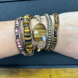 Dylan Jewelry Kelly Wrap Bracelet Tiger Eye Stone Vegan Leather NWT
